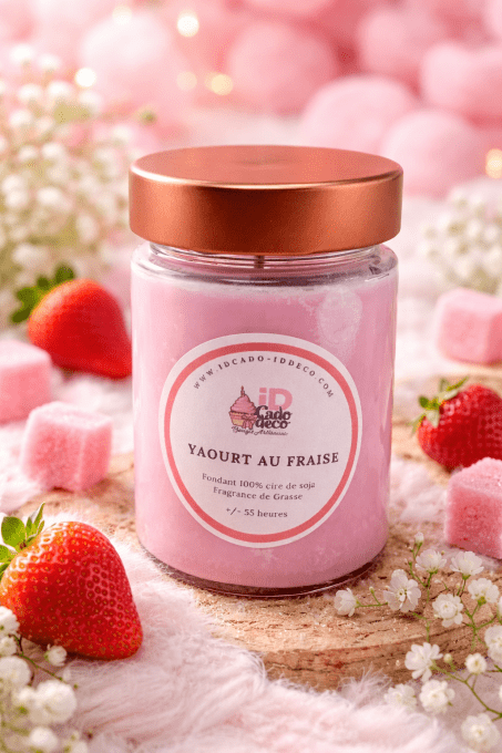 Bougie Parfumée Yaourt Fraise – Douceur Fruitée