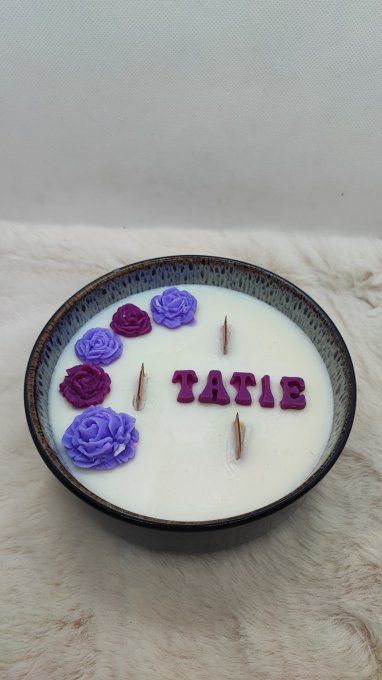 Bougie mèche bois 450g - Contenant noir élégant